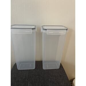2 Pack Long Kitchen Food Storage Plastic Container Counter Keeper Airtight Lid